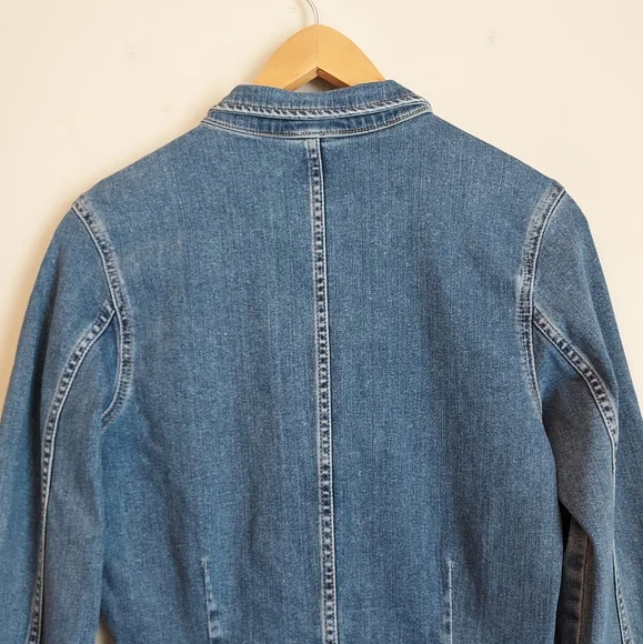 Free People Lennox Zip Front Denim Jean Jumpsuit Size Large Long Sleeve Utility